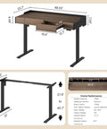 ModernMate Electric Standing Desk With Storage Drawers, Height Adjustable Sit Stand Table with detailed dimensions and features.