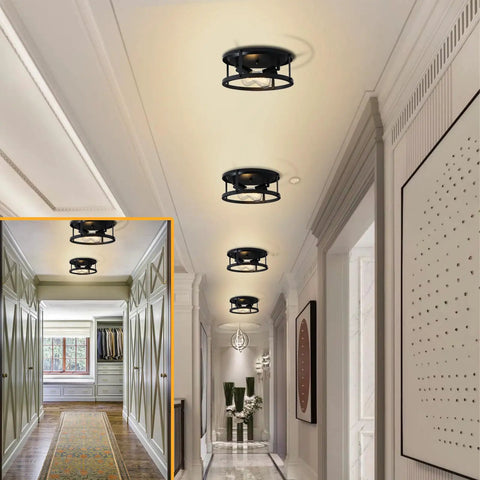 Four Pack Dope Black Farmhouse Flush Mount Ceiling Lights With Two Light Rustic Industrial Ceiling Fixtures in hallway