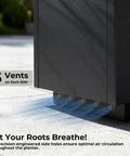 Rectangular Metal Planter Box 36x12x16 Matte Black With Insert Shelf, Drainage Holes And Bottom Water Collection Tray showing side vents