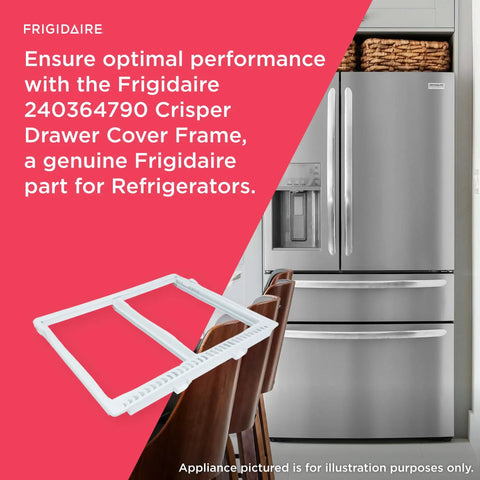 Crisper Drawer Cover Frame For Refrigerators 240364790 White Replacement Part in front of stainless steel fridge