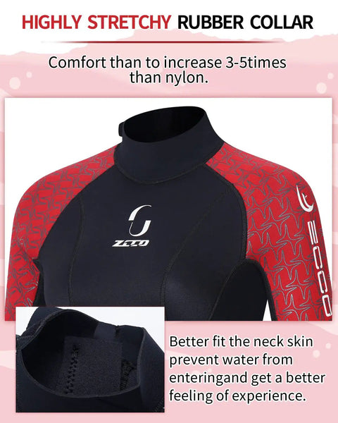 3mm Shorty Wetsuit Back Zip Full Body Dive Skin For Diving Surfing Snorkeling Spearfishing Canoeing And Water Sports Men Women Red XL neck detail