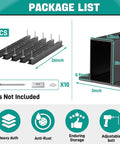 Package list diagram showing 5 heavy duty ceiling storage rack brackets, screws, and measurements for the garage overhead storage system.