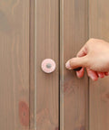 4 Pack Handcrafted Blush Ceramic Drawer Handles For Dresser And Kitchen Cabinets Single Hole Vintage Cabinet Knobs For Wardrobe And Furniture Pulls Rustic Style Easy Grip Pulls For Cabinets installed on wooden cabinet