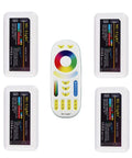 RGB Plus CCT LED Strip Lights Kit With Four FUT039 Modules And One FUT092 Remote on white background