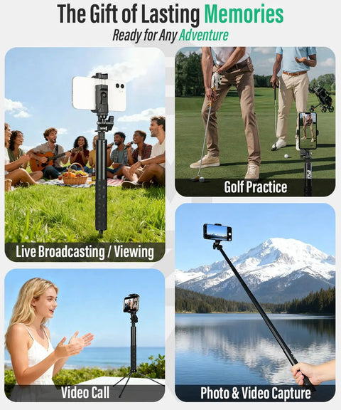 Golf Tripod And Selfie Stick Kit for Real Swing Training and Recording with ground spike used in different scenarios