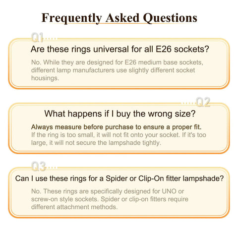 FAQ on Black E26 Lamp Shade Collar Rings Set Threaded Reducer 1-3/8 Inches And 1-1/2 Inches Hanging Lamp Holder Parts 4 Pcs Kit