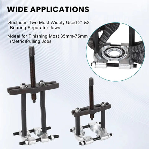 Professional Grade 14 Piece Automotive Bearing Puller Kit With Dual Disc Separator Aid To Remove Bearings Safely For Cars Or Motorcycles Great For Wrenching Fans Who Want Fast Results Using A Killer Puller Kit For Trucks And Bikes, 2" and 3" separator jaws
