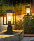 Sleek Outdoor Post Light Set 2 Pack With 1 Light Each Exterior Lantern On Pier Mount Base Black Finish Cylinder Glass