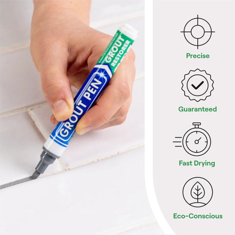 Person using Gray Tile Grout Paint Marker For Quick DIY Recolor Waterproof Grout Pen With Colorant And Sealer Narrow 5mm Tip 7mL