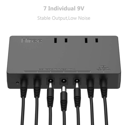 7 Way Isolated Guitar Pedal Power Supply With 9V 100mA Ports For Six Pedals And 9V 300mA Port For One, Plus 2 AC Outlets