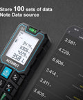 Pro Grade Laser Measure With App Connectivity, 229ft Range 70m, LCD Backlit Display showing data storage and mobile app sync.