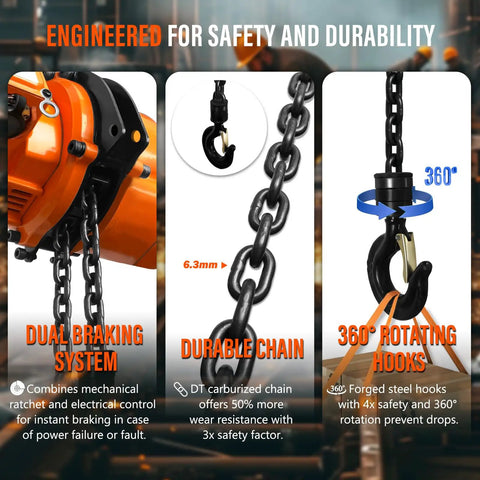 Electric Chain Hoist Half Ton With 20 Ft Wired Remote, Emergency Stop, Swivel Hook, 1100 Lb Capacity, 10 Ft Lift, 120V