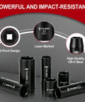 3/8 Inch Impact Socket Set 92 Pieces With Adapters CrMo Steel Deep Sockets Quick Release Ratchet And Palm Kit For Tough Jobs, 6-point laser-marked sockets