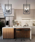 6 Light Black Farmhouse Pendant Chandelier With Square Cage Shades for kitchen dining room and entryway dimmable rustic modern