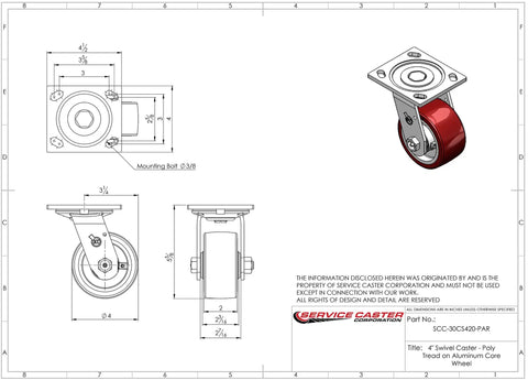 4 Inch Swivel Caster With Thread Guard For SC750 And SC800 Floor Scrubbers, Beefy Heavy Duty Replacement Wheel, Polyurethane Service Caster For Reliable Mobility, Easy Roll, Durable Fit, Fits Advance Floor Scrubbers. 4-inch swivel caster drawing