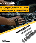 Hand using Shop Grade Cylinder Head Bolt Thread Repair Kit 11.5 Millimeter By 1.5 Pitch Inserts on Toyota Camry engine.