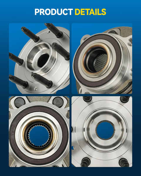 Collage of Front Wheel Bearing And Hub Assembly For 4WD Chevrolet Silverado 1500 2019-2022 showing various angles and details