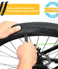 Hands using tire lever to remove tube from bike wheel, 700X25-28C Road Bike Inner Tubes 2 Pack With 48mm Presta Valve Premium Butyl Rubber