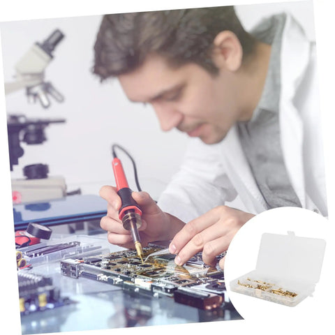Person soldering circuit board using Straight Up Heavy Duty Brass Standoffs With Male Female Threaded Hex Spacers Gotta Have This Wear Resistant PCB Mounting Kit.
