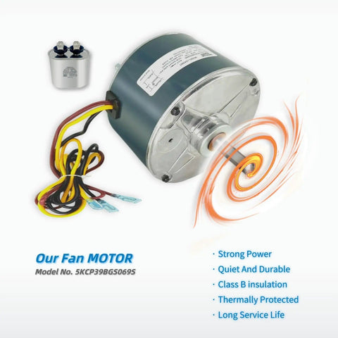 Condenser Fan Motor Replacement For Your AC Upgrade Plug-And-Play One-Tenth HP 1100 RPM 208-230V 60Hz 48 Frame CCW with capacitor