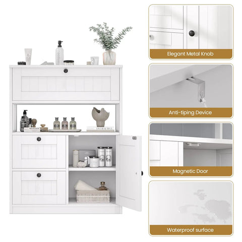 Space Saving Freestanding Bathroom Cabinet With One Door And Three Drawers Modern Floor Storage Organizer showcasing design details