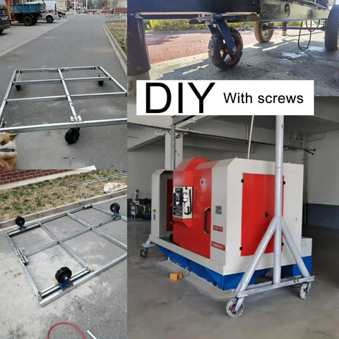 DIY Heavy Duty Swivel Casters With Brakes Four Pack Two Fixed Plus Two Swivel Solid Rubber Puncture Proof Wheels 4000 Lb Capacity.