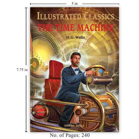 The Time Machine By HG Wells Abridged Novel Featuring Sleek Illustrations, 240 pages, vibrant cover art with time travel theme.