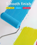 4 Inch Foam Paint Roller Kit Set With 8 Mini Roller Covers Frame Tray And Liner for Smooth Walls on blue paint background