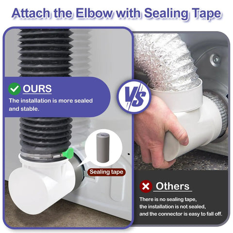Space Saving Dryer Vent Hose Kit For Tight Spaces Inside The Home, 90 Degree Elbow, Vent Connector, with sealing tape comparison