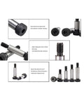 Multiple views of Beefy Heavy-Duty Alloy Steel Shoulder Bolts Set For Tough Applications, 1/2 Inch Diameter, 2 Inch Length, 3/8-16 Threads, Hex Socket, Black Oxide Finish, 5 Pack, showing details and configurations.