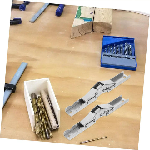 4 Pack 90 Degree Folding Cabinet Hinges With Short Arm Adjustable Hidden Cupboard Door Hinges on a workbench with tools