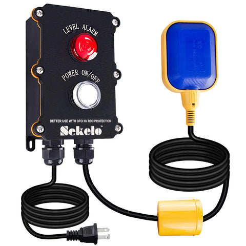 Sump Pump Alarm With 10ft Float Switch And 90dB Alarm, LED Power On Off Indicator, IP67 Waterproof For Indoor Outdoor Use