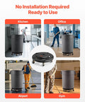 Heavy Duty Trash Can Dolly For 20 32 44 And 55 Gallon Bins Two Pack in kitchen, office, airport, and gym settings with smooth wheels.