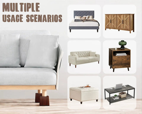 Solid Wood Bed Risers Set Of Four Kick Those Wobbly Legs Up With Heavy Duty Furniture Risers For Couches Chairs And Beds featuring various furniture.
