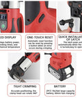 Eiwitany Portable Cordless Hydraulic Pipe Press Tool 18V Wireless Crimping Machine 38KN Output For Stainless Steel Pipes LED Light Included Professional Automatic Press For 16-28.6mm Tubing Easy Use with LED display and quick latch installation.