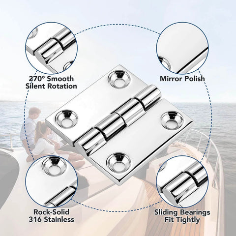 Heavy Duty Marine Grade 316 Stainless Steel Square Hinges Equal Sided For Boat Hatches Toolboxes Doors And Gates 1.5 Inch