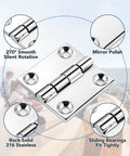 Front view of Pyntrax heavy-duty stainless steel square hinge, marine grade 316, 2x2 in, 2-pack