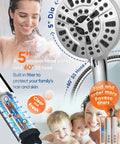 High Pressure Handheld Shower Head With 60 Inch Stainless Steel Hose 10 Settings 6 Zone Powerhead Detachable Design