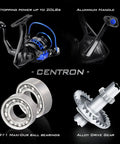 Centron Spinning Combo 6ft Medium Action Two Piece Rod With Split Handle And 2000 Reel; Aluminum handle and Maxi-Dur bearings
