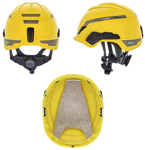 H1 V-Gard Safety Helmet With Fas-Trac III Ratchet Suspension, Polyethylene Shell, yellow color, interior sweatband view