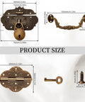 Vintage Locking Handle And Hinge Kit In Antique Bronze Zinc Alloy For DIY Jewelry Box showing product size and components.