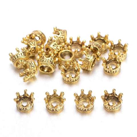 20 Pieces Solid Metal King And Queen Crown Big Hole Bracelet Connector Beads For Jewelry Making Tarnish Resistant Plating In 18K Gold