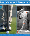 Golf player demonstrating use of 4 Pack Golf Ball Grabber Kit With Suction Cup Retriever to avoid bending over for ball retrieval.