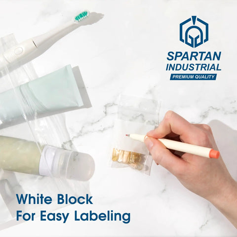 Top Shelf Nine By Twelve Inch Clear Plastic Ziplock Bags Quick Snap Zip Seal And Writable White Label Blocks Five Hundred Count, storing items with label.
