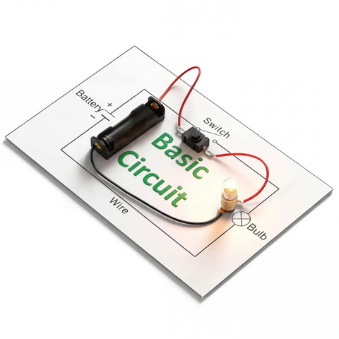 Electric Circuit Kit For Beginners 24 Piece Component Set With Light Bulb Wires Push Button Switch Battery Holder And Step By Step Instructions Perfect Starter Kit For STEM Science Experiments And Hands On Learning showing simple circuit