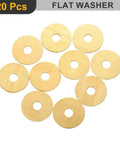 Heavy Duty Brass Flat Washers 20 Piece Set Rock Solid M5 Sealing Rings Rust Resistant for Bolts Screws Nuts, showing 10 washers laid out.
