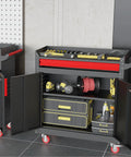 Beefy Metal Garage Storage Cabinet On Wheels With Lockable Doors And Adjustable Shelves, Pegboard, And Heavy Duty Tool Locker For Garage Or Warehouse, open
