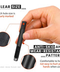 Hand holding a 7mm punch from Pro Grade 12 Piece Round Leather Hole Punch Set with Hardened Carbon Steel Cutting Edge for precision.