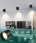 Room interior with Dimmable Flush Mount LED Ceiling Light, 20W, 3 Color Temperatures, ultra slim, black, installed on ceiling.