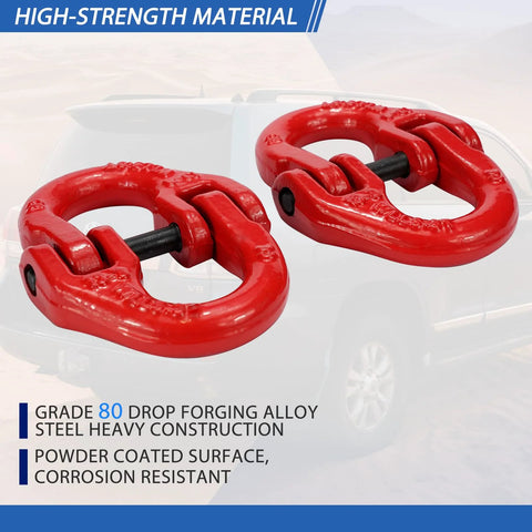 Half Inch Tow Hitch Hammer Lock Safety Chain Adapter Connector Link G80 Alloy Steel Red 12000 Lbs Load Capacity